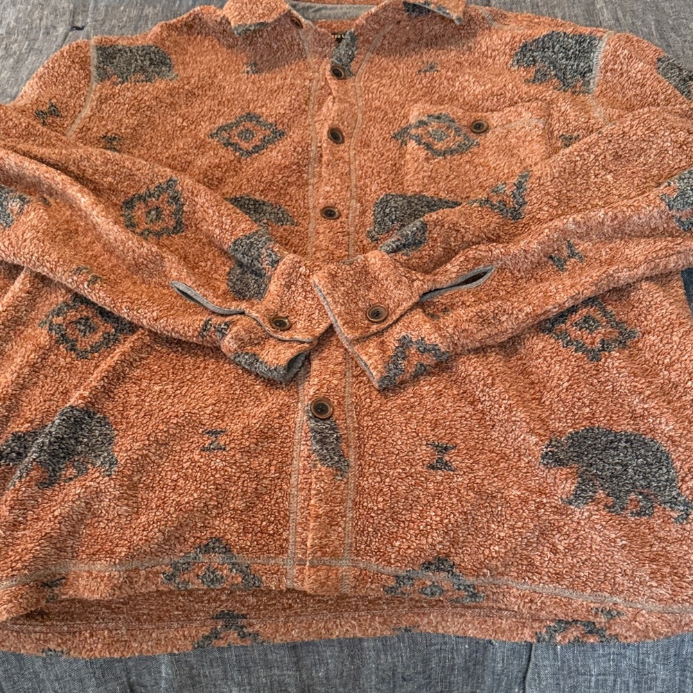 True Grit Orange and Gray Casual Button Down Shirt